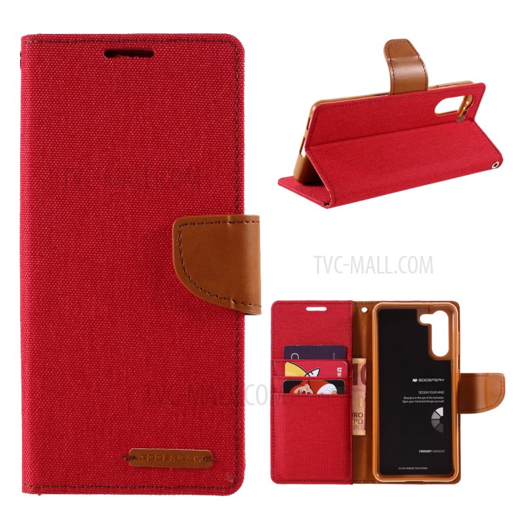 MERCURY GOOSPERY for Samsung Galaxy S21 5G Canvas Diary Stand Leather Cell Phone Cover - Red-1