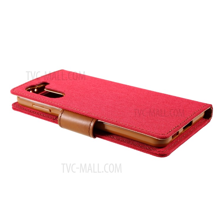 MERCURY GOOSPERY for Samsung Galaxy S21 5G Canvas Diary Stand Leather Cell Phone Cover - Red-5