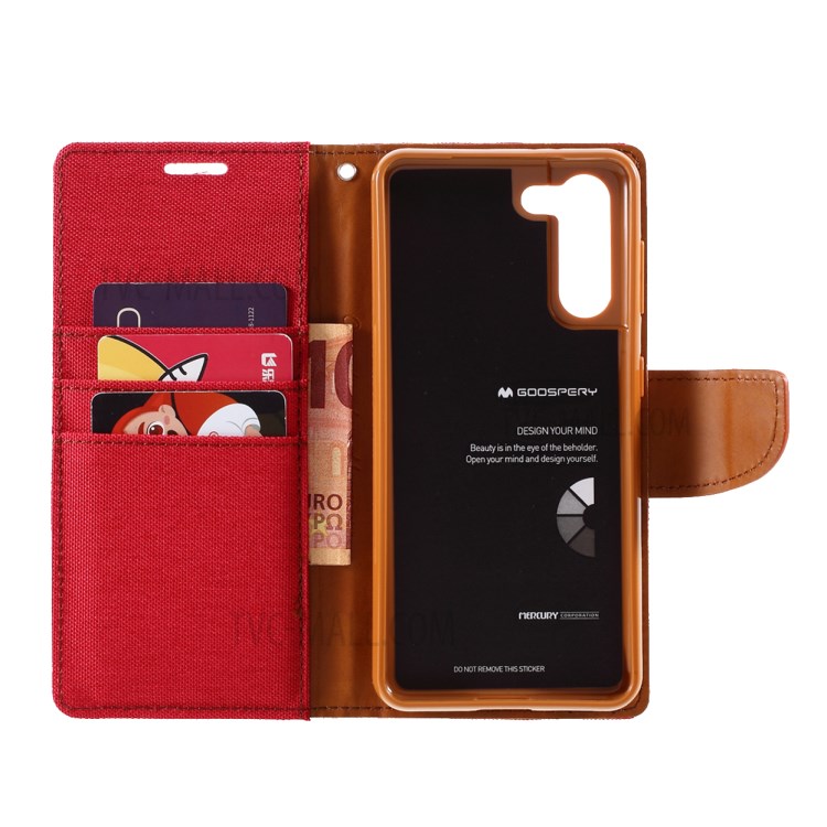 MERCURY GOOSPERY for Samsung Galaxy S21 5G Canvas Diary Stand Leather Cell Phone Cover - Red-6