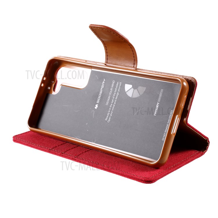 MERCURY GOOSPERY for Samsung Galaxy S21 5G Canvas Diary Stand Leather Cell Phone Cover - Red-7