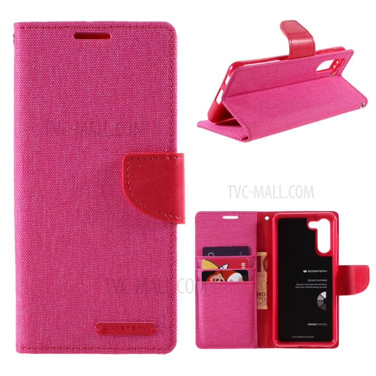 MERCURY GOOSPERY for Samsung Galaxy S21 5G Canvas Diary Stand Leather Cell Phone Cover - Rose-1