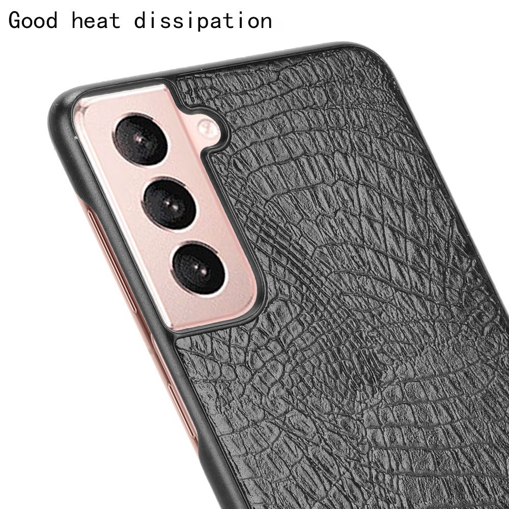 Crocodile Skin Texture Leather Coated  PC Phone Case Cover for Samsung Galaxy S21 4G/5G - Black-5