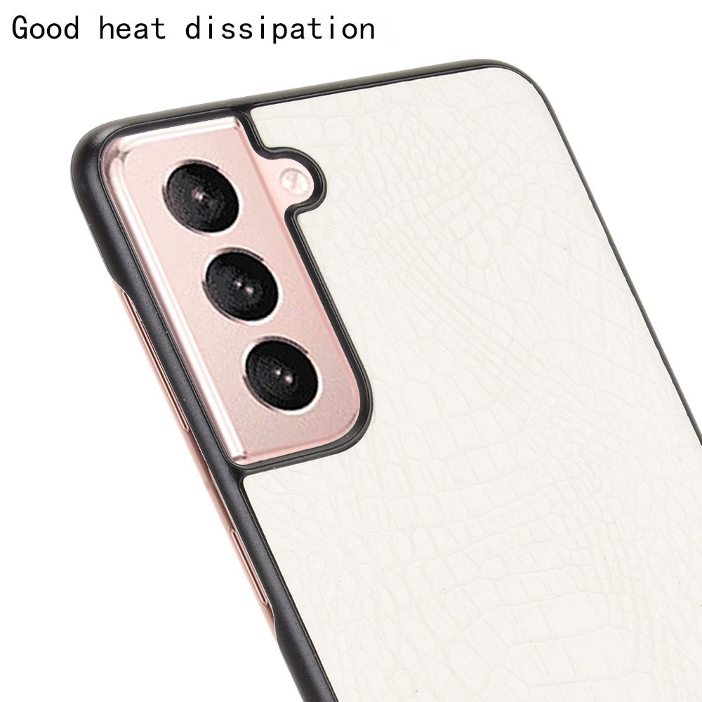 Crocodile Skin Texture Leather Coated PC Phone Case Cover for Samsung Galaxy S21 5G - White-5