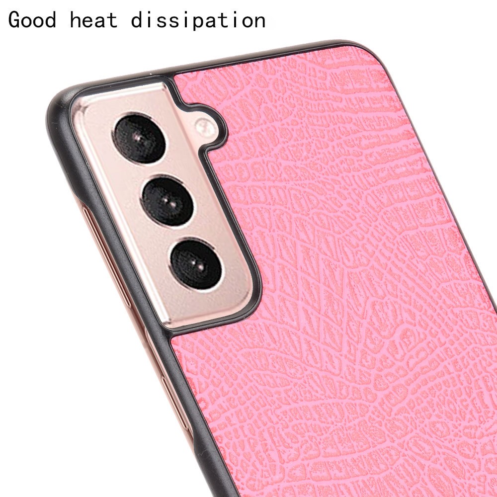 Crocodile Skin Texture Leather Coated PC Phone Case Cover for Samsung Galaxy S21 5G - Pink-5