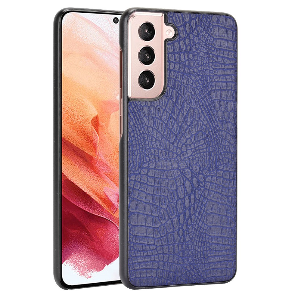 Crocodile Skin Texture Leather Coated PC Phone Case Cover for Samsung Galaxy S21 5G - Blue-1