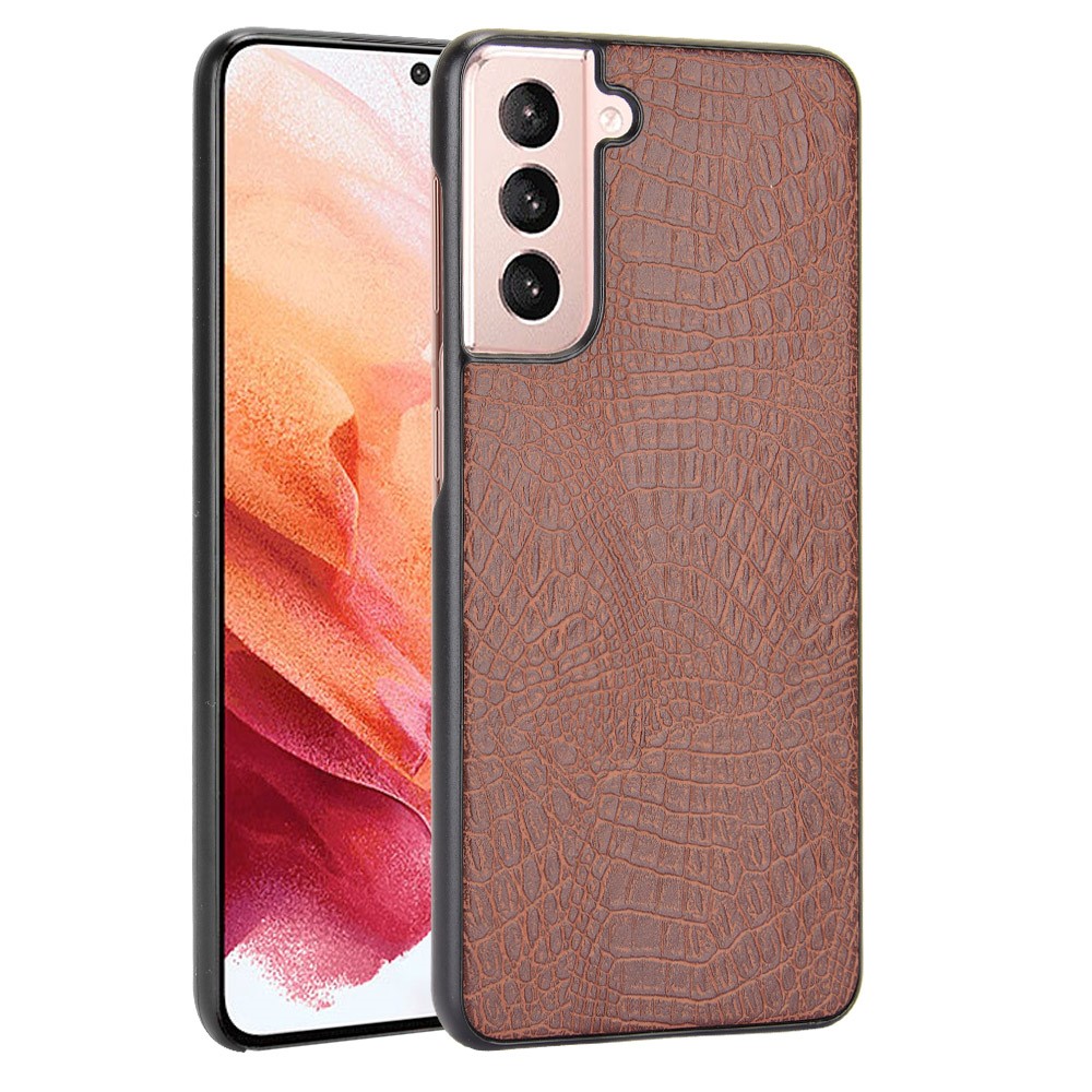 Crocodile Skin Texture Leather Coated PC Phone Case Cover for Samsung Galaxy S21 5G - Brown-1