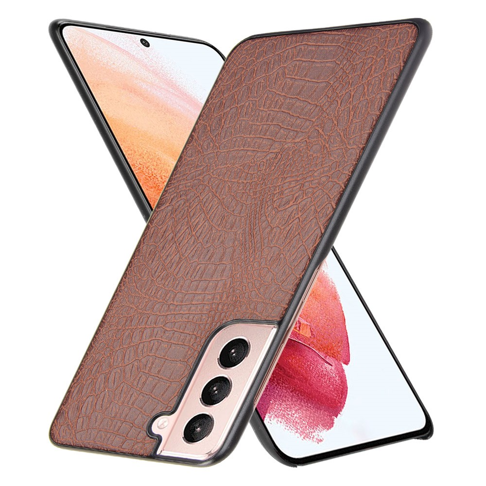 Crocodile Skin Texture Leather Coated PC Phone Case Cover for Samsung Galaxy S21 5G - Brown-2