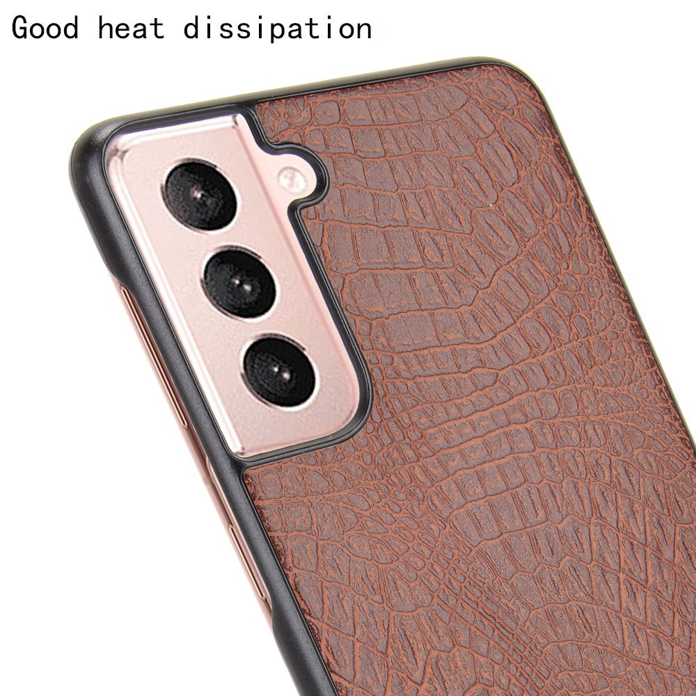 Crocodile Skin Texture Leather Coated PC Phone Case Cover for Samsung Galaxy S21 5G - Brown-5