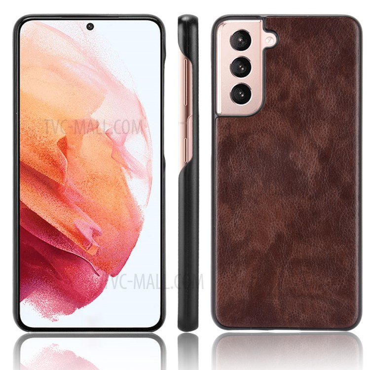Litchi Texture Leather Coated Phone Case Cover for Samsung Galaxy S21 5G - Brown-1