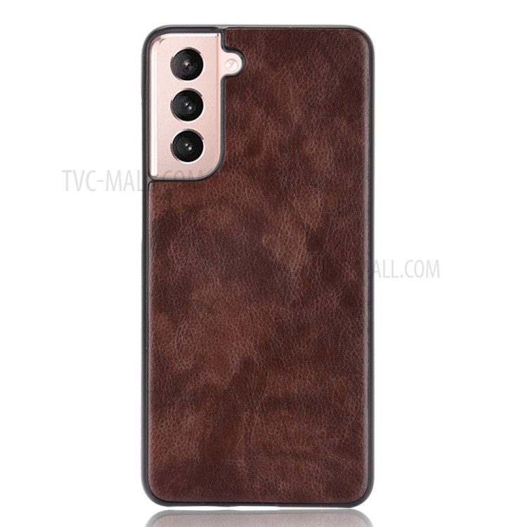 Litchi Texture Leather Coated Phone Case Cover for Samsung Galaxy S21 5G - Brown-2