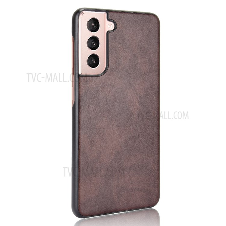 Litchi Texture Leather Coated Phone Case Cover for Samsung Galaxy S21 5G - Brown-3