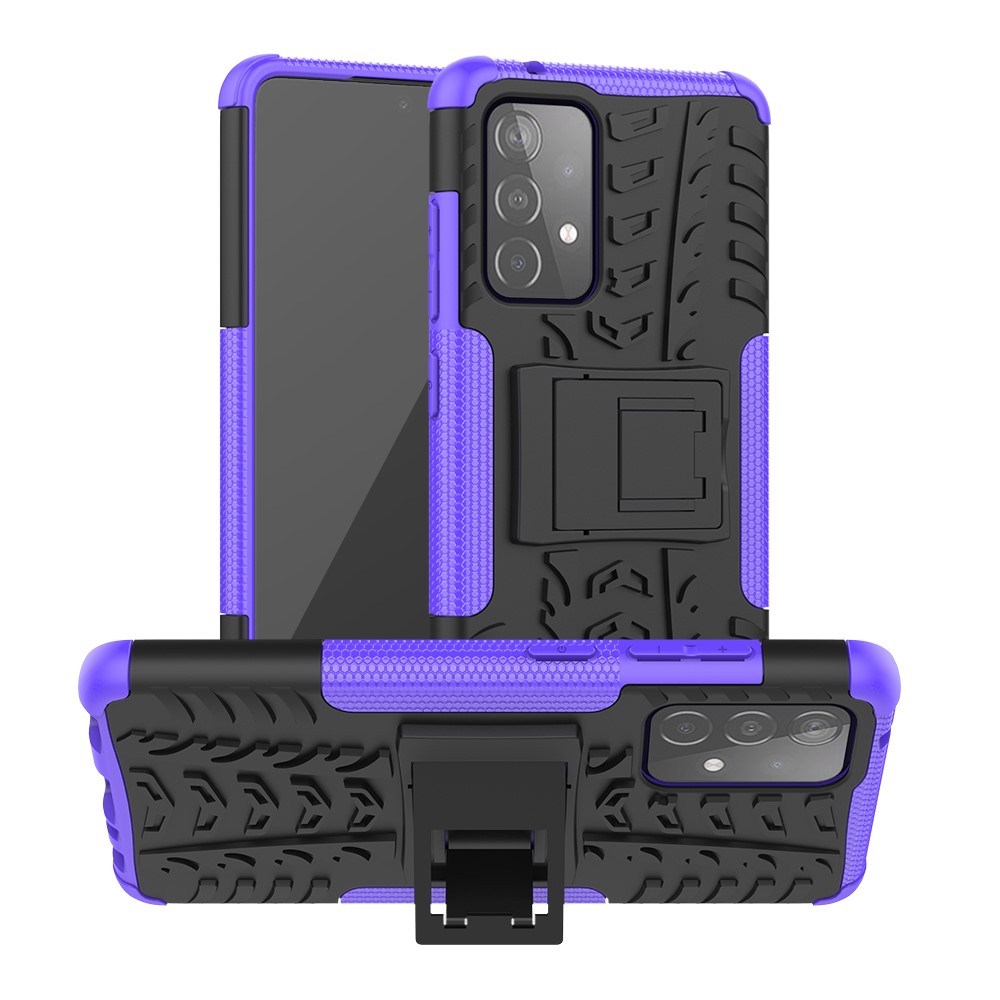 Full Protection PC + TPU Hybrid Case with Kickstand Design for Samsung Galaxy A52 5G - Purple-1