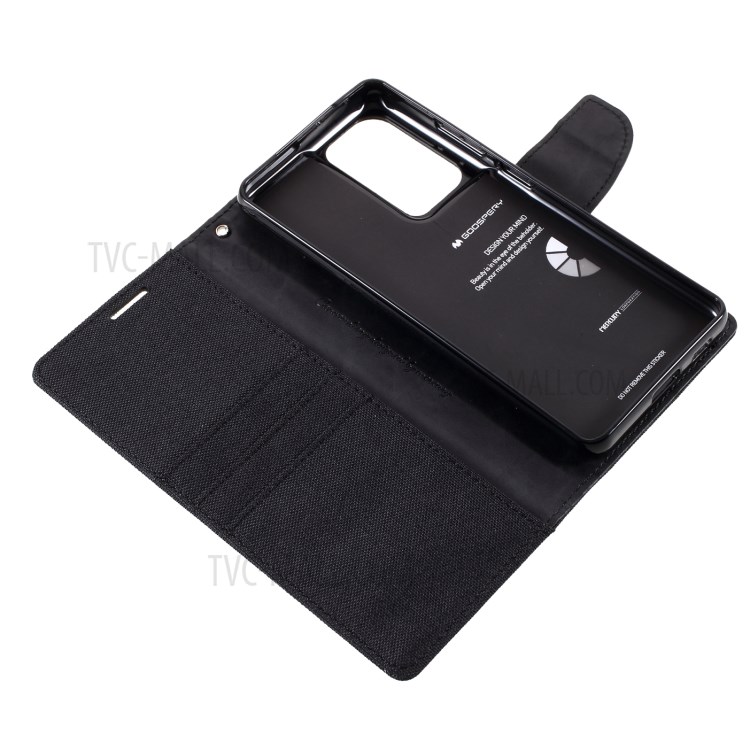 MERCURY GOOSPERY Canvas Diary Leather Wallet Design Cell Phone Stand Cover for Samsung Galaxy S21 Ultra - Black-12