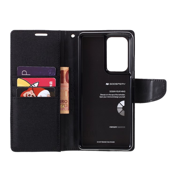 MERCURY GOOSPERY Canvas Diary Leather Wallet Design Cell Phone Stand Cover for Samsung Galaxy S21 Ultra - Black-13