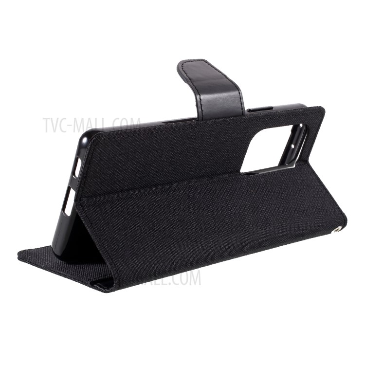 MERCURY GOOSPERY Canvas Diary Leather Wallet Design Cell Phone Stand Cover for Samsung Galaxy S21 Ultra - Black-15