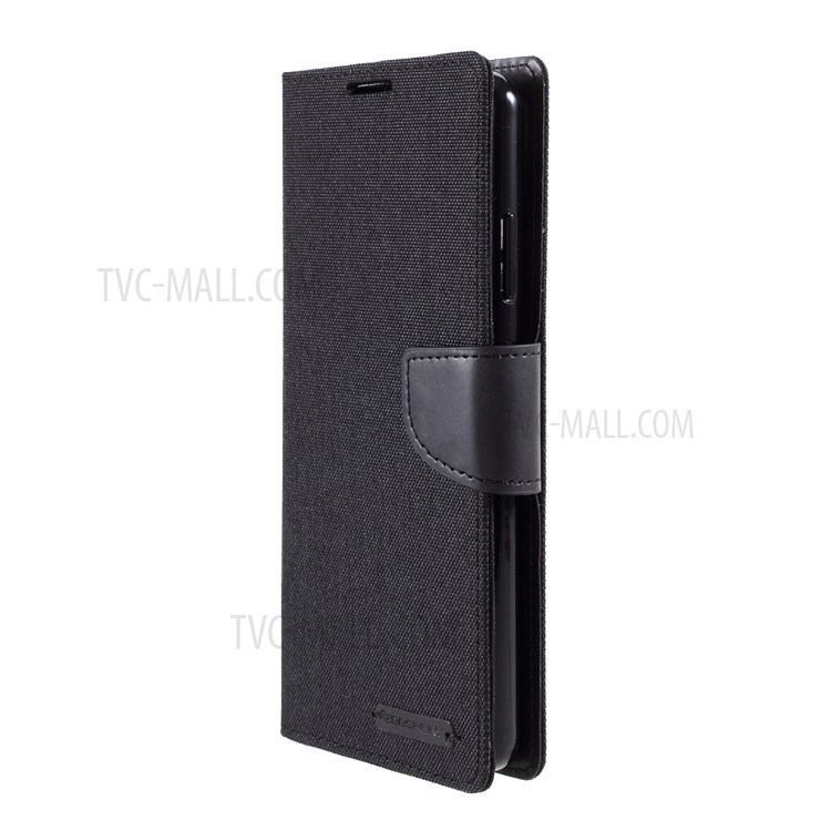 MERCURY GOOSPERY Canvas Diary Leather Wallet Design Cell Phone Stand Cover for Samsung Galaxy S21 Ultra - Black-2