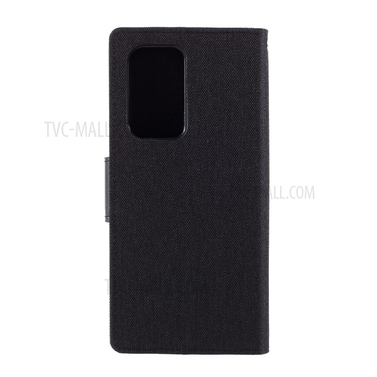 MERCURY GOOSPERY Canvas Diary Leather Wallet Design Cell Phone Stand Cover for Samsung Galaxy S21 Ultra - Black-3