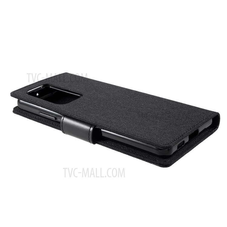 MERCURY GOOSPERY Canvas Diary Leather Wallet Design Cell Phone Stand Cover for Samsung Galaxy S21 Ultra - Black-6