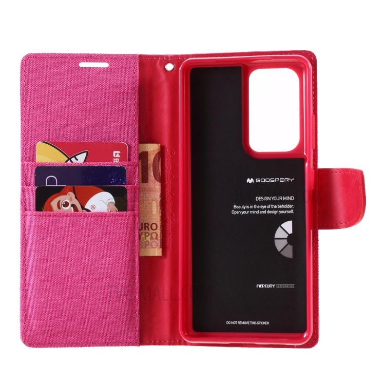 MERCURY GOOSPERY Canvas Diary Leather Wallet Design Cell Phone Stand Cover for Samsung Galaxy S21 Ultra 5G - Rose-7