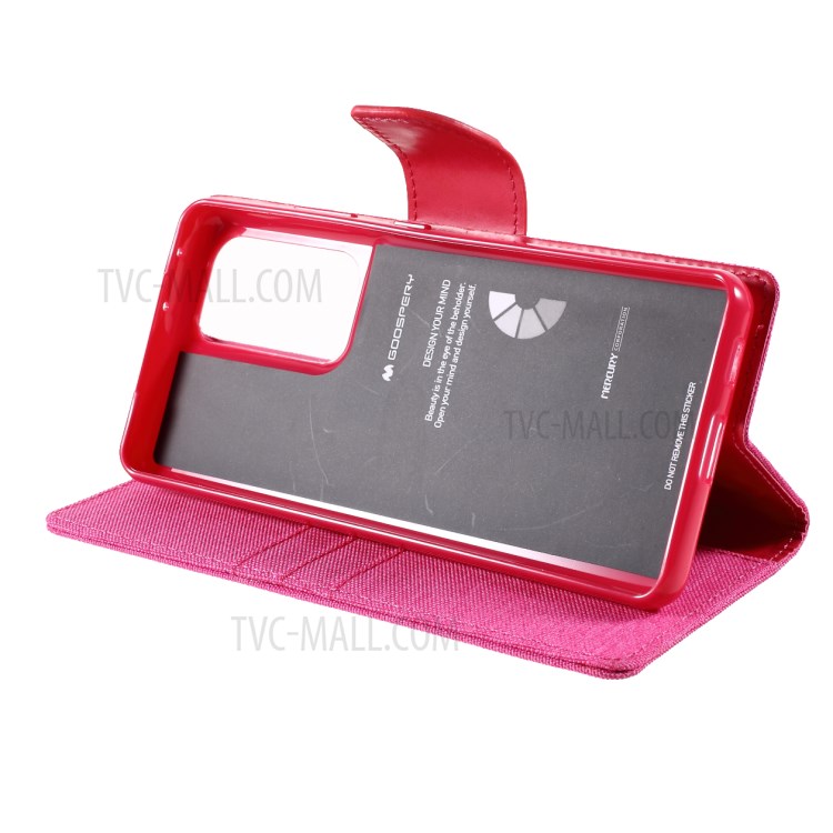 MERCURY GOOSPERY Canvas Diary Leather Wallet Design Cell Phone Stand Cover for Samsung Galaxy S21 Ultra 5G - Rose-8
