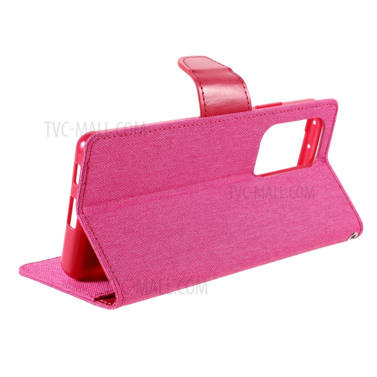 MERCURY GOOSPERY Canvas Diary Leather Wallet Design Cell Phone Stand Cover for Samsung Galaxy S21 Ultra 5G - Rose-9