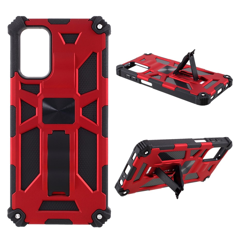 Shock-Absorbed PC+TPU Kickstand Cover with Magnetic Metal Sheet Design for Samsung Galaxy A32 - Red-1