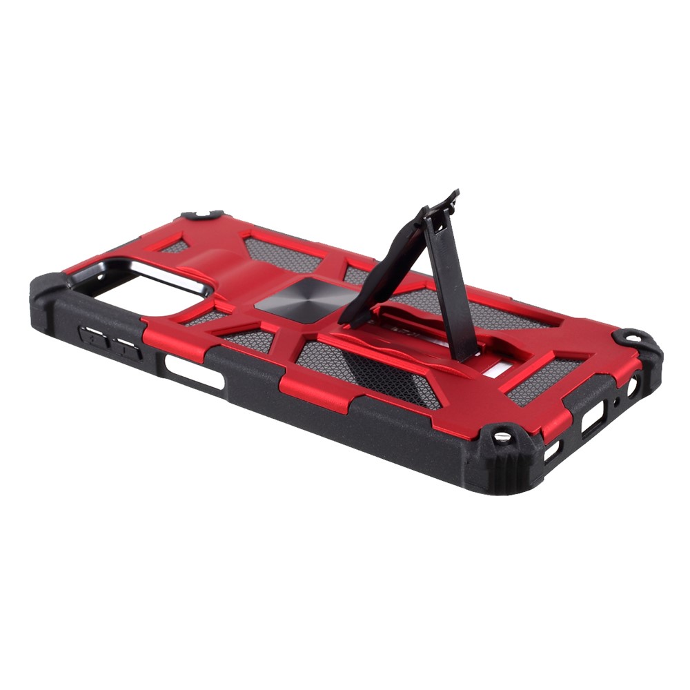 Shock-Absorbed PC+TPU Kickstand Cover with Magnetic Metal Sheet Design for Samsung Galaxy A32 - Red-6