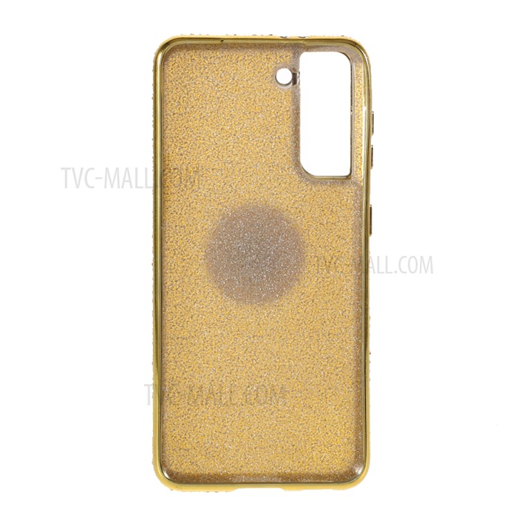 Copertina di Carta Con Paillettes Luccicanti Con Decorazione di Strass Per Samsung Galaxy S21 4G/5G TPU Custodia - Giallo