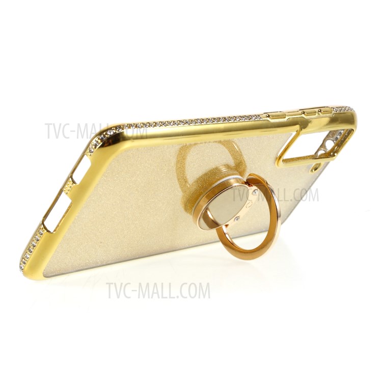 Gleaming Sequins Paper Cover Shell with Rhinestone Decor for Samsung Galaxy S21 TPU Phone Case - Yellow-4