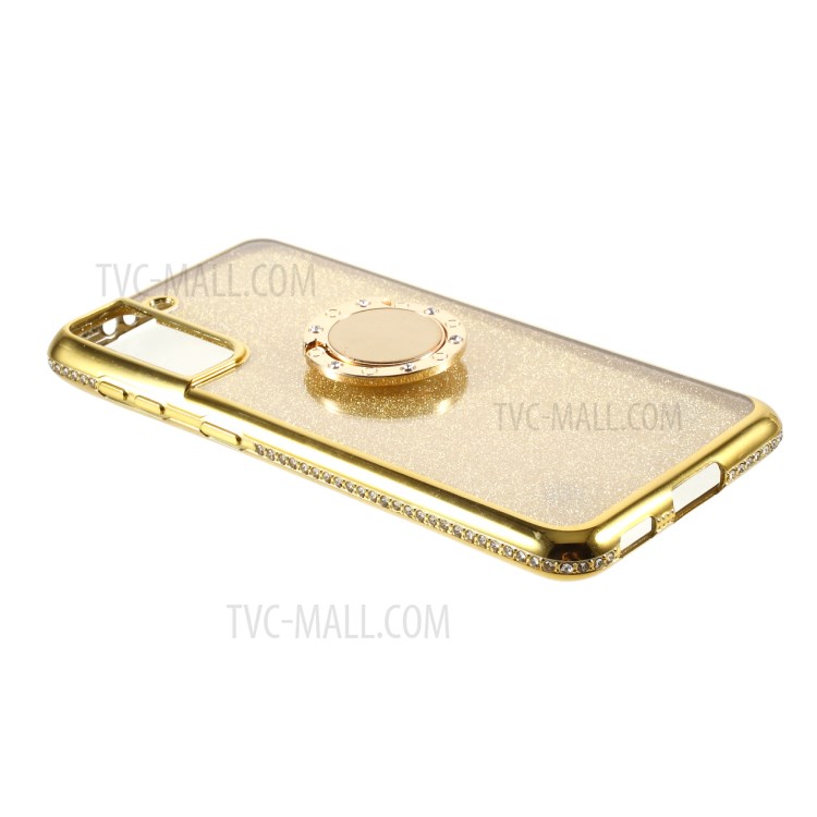 Gleaming Sequins Paper Cover Shell with Rhinestone Decor for Samsung Galaxy S21 TPU Phone Case - Yellow-5