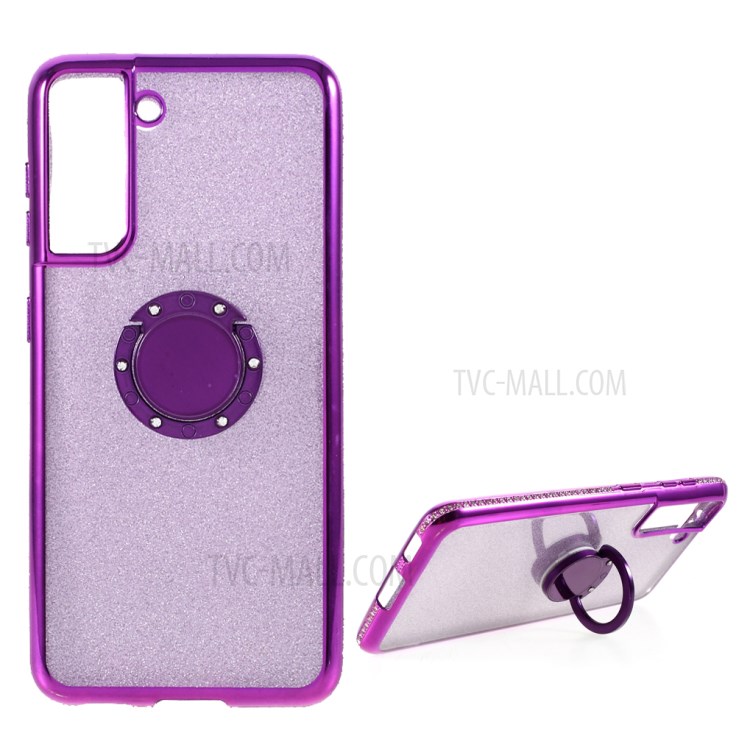 Glänzende Paillettenpapierabdeckungsschale Mit Strassdekor Für Samsung Galaxy S21 4G/5G TPU -telefonhülle - Violett