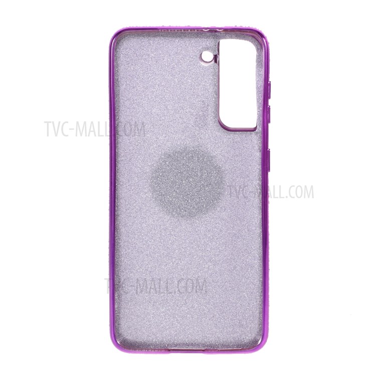 Glänzende Paillettenpapierabdeckungsschale Mit Strassdekor Für Samsung Galaxy S21 4G/5G TPU -telefonhülle - Violett-2