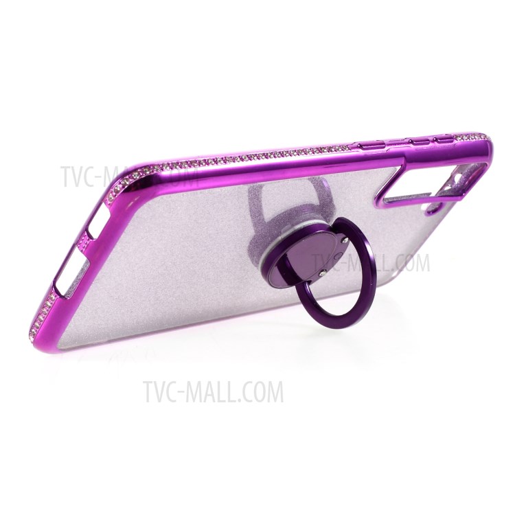 Gleaming Sequins Paper Cover Shell with Rhinestone Decor for Samsung Galaxy S21 5G TPU Phone Case - Purple-4