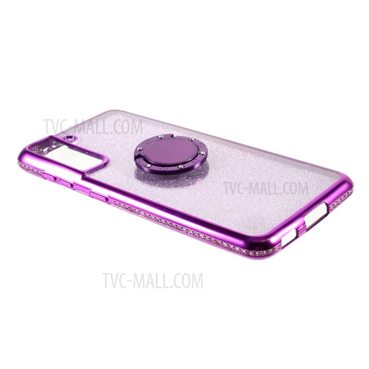 Gleaming Sequins Paper Cover Shell with Rhinestone Decor for Samsung Galaxy S21 5G TPU Phone Case - Purple-5