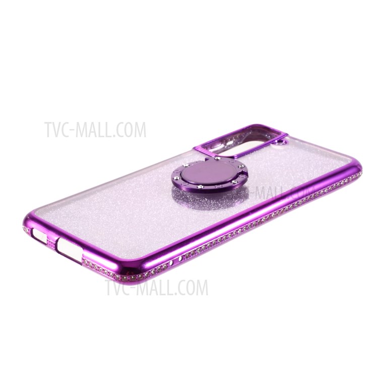 Capacidad de Papel de Lentejuelas Relucientes Con Decoración de Diamantes de Imitación Para Samsung Galaxy S21 4G/5G Case de Teléfono TPU - Violeta