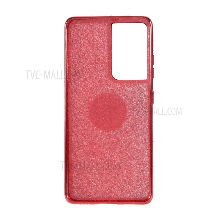 Gleaming Sequins Paper + Electroplating Edge TPU Cover with Rhinestone Decor for Samsung Galaxy S21 Ultra - Watermelon Red-2