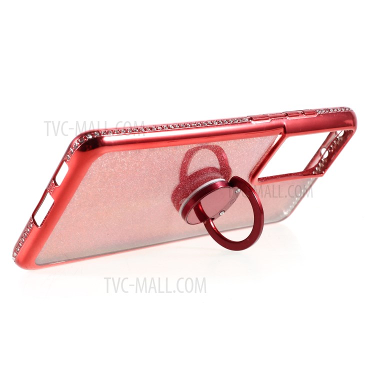 Gleaming Sequins Paper + Electroplating Edge TPU Cover with Rhinestone Decor for Samsung Galaxy S21 Ultra - Watermelon Red-4