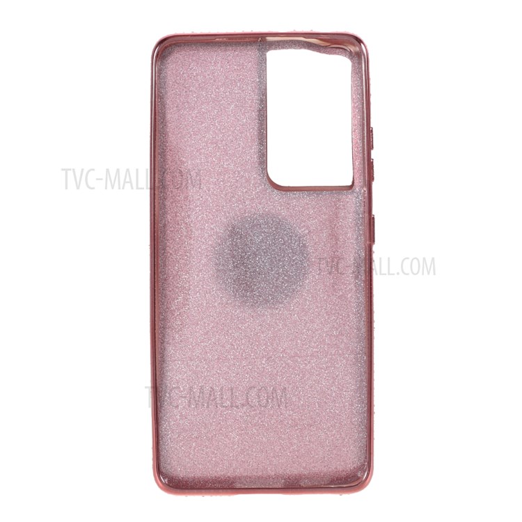 Gleaming Sequins Paper + Electroplating Edge TPU Cover with Rhinestone Decor for Samsung Galaxy S21 Ultra 5G - Red-2