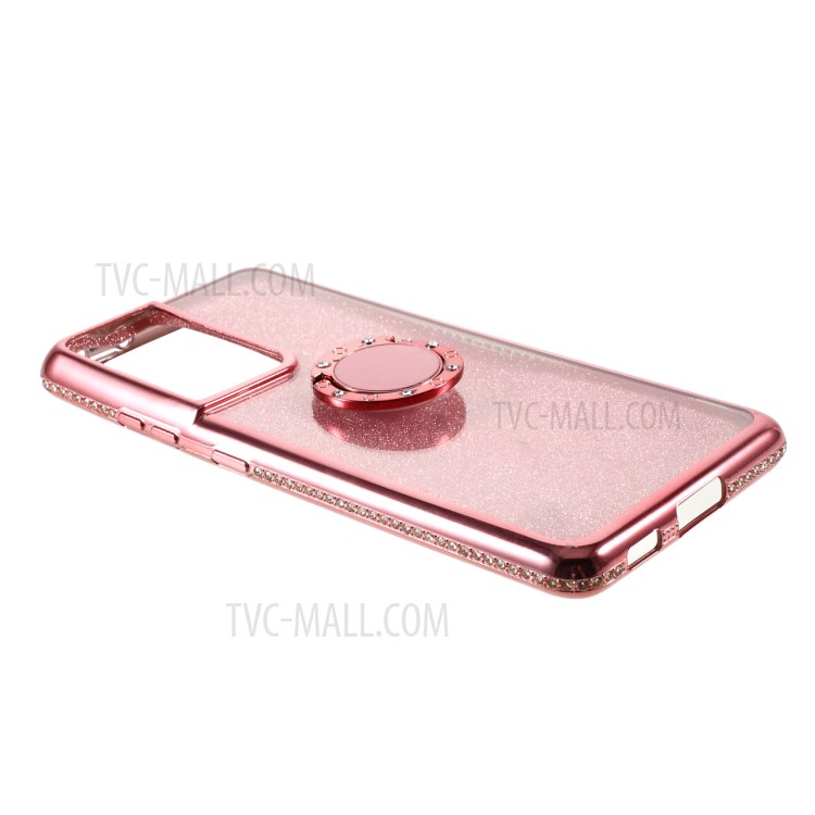 Gleaming Sequins Paper + Electroplating Edge TPU Cover with Rhinestone Decor for Samsung Galaxy S21 Ultra 5G - Red-5