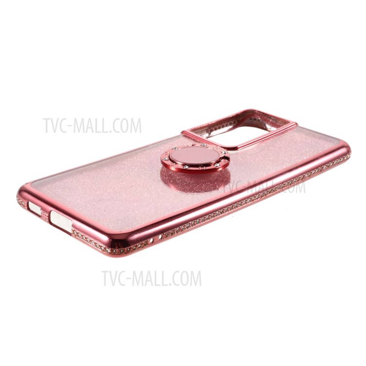Gleaming Sequins Paper + Electroplating Edge TPU Cover with Rhinestone Decor for Samsung Galaxy S21 Ultra 5G - Red-6