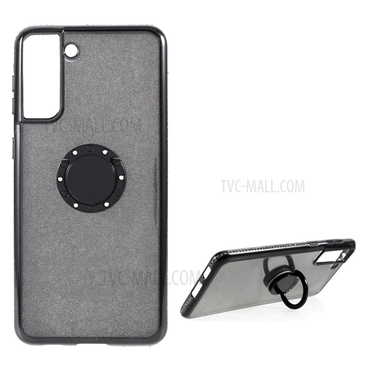 TPU Phone Case + Gleaming Sequins Paper with Rhinestone Decor for Samsung Galaxy S21 Plus - Black-1