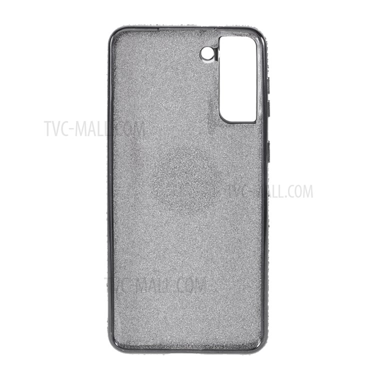 TPU Phone Case + Gleaming Sequins Paper with Rhinestone Decor for Samsung Galaxy S21 Plus - Black-2