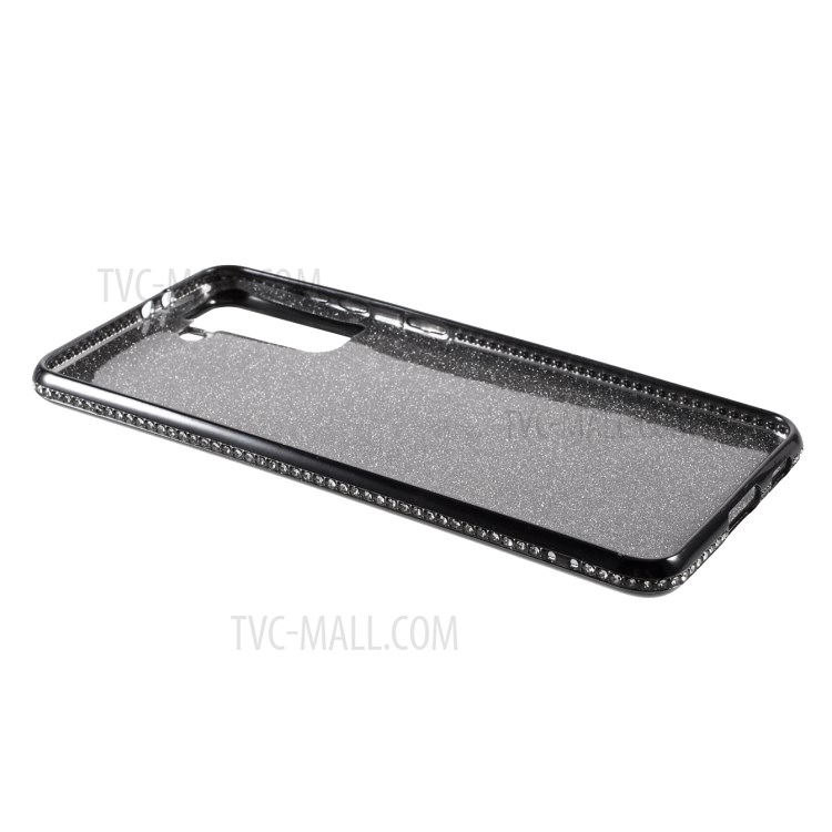 TPU Phone Case + Gleaming Sequins Paper with Rhinestone Decor for Samsung Galaxy S21 Plus - Black-3