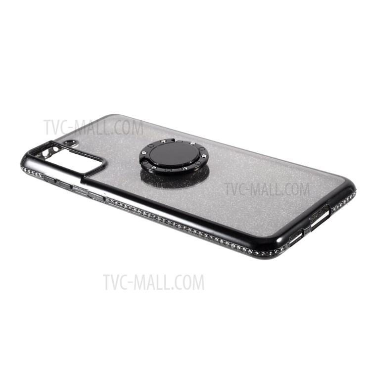 TPU Phone Case + Gleaming Sequins Paper with Rhinestone Decor for Samsung Galaxy S21 Plus - Black-5