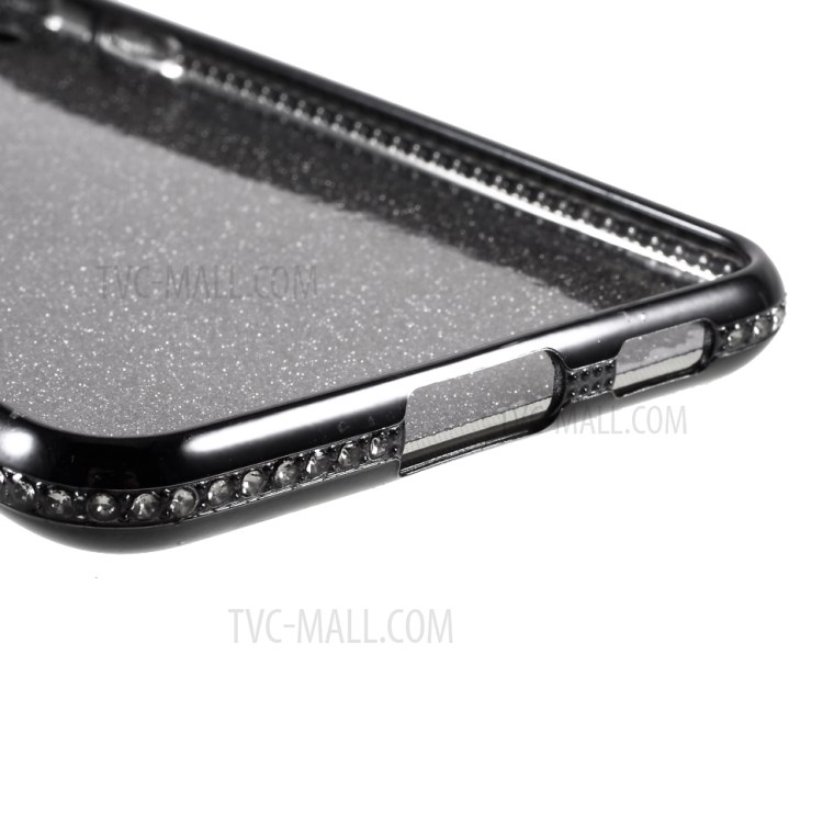 TPU Phone Case + Gleaming Sequins Paper with Rhinestone Decor for Samsung Galaxy S21 Plus - Black-8
