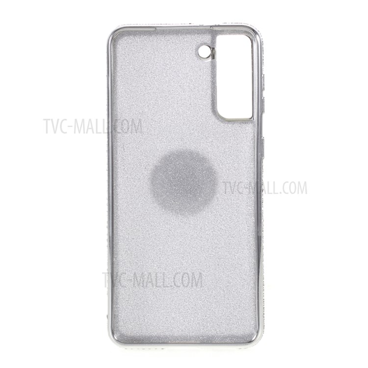 TPU Phone Case + Gleaming Sequins Paper with Rhinestone Decor for Samsung Galaxy S21 Plus 5G - Silver-2
