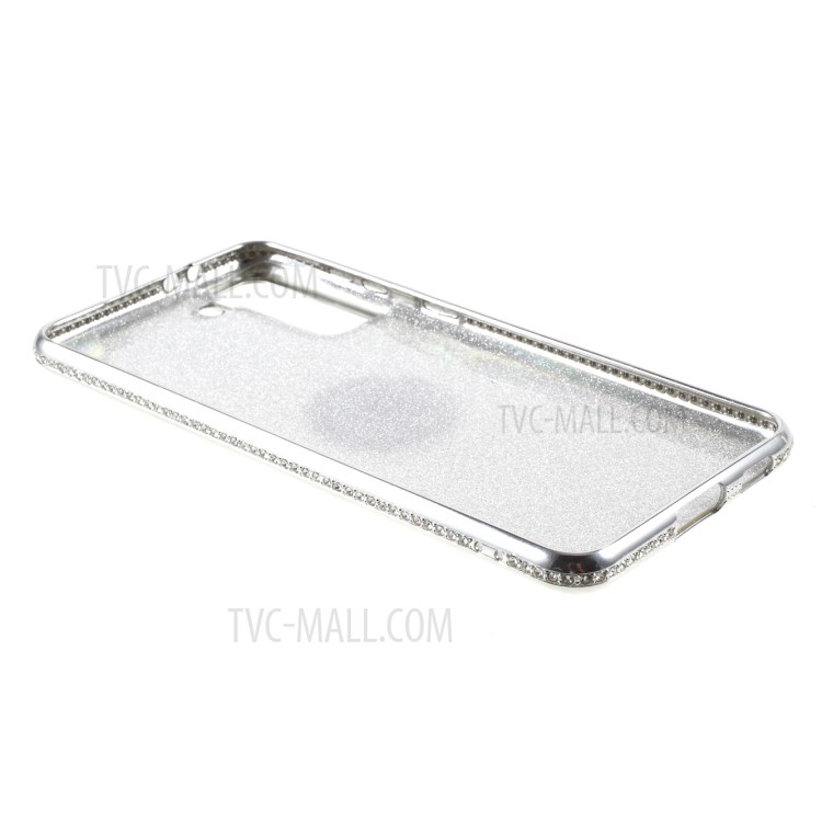 TPU Phone Case + Gleaming Sequins Paper with Rhinestone Decor for Samsung Galaxy S21 Plus 5G - Silver-3