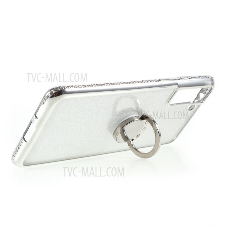 TPU Phone Case + Gleaming Sequins Paper with Rhinestone Decor for Samsung Galaxy S21 Plus 5G - Silver-4