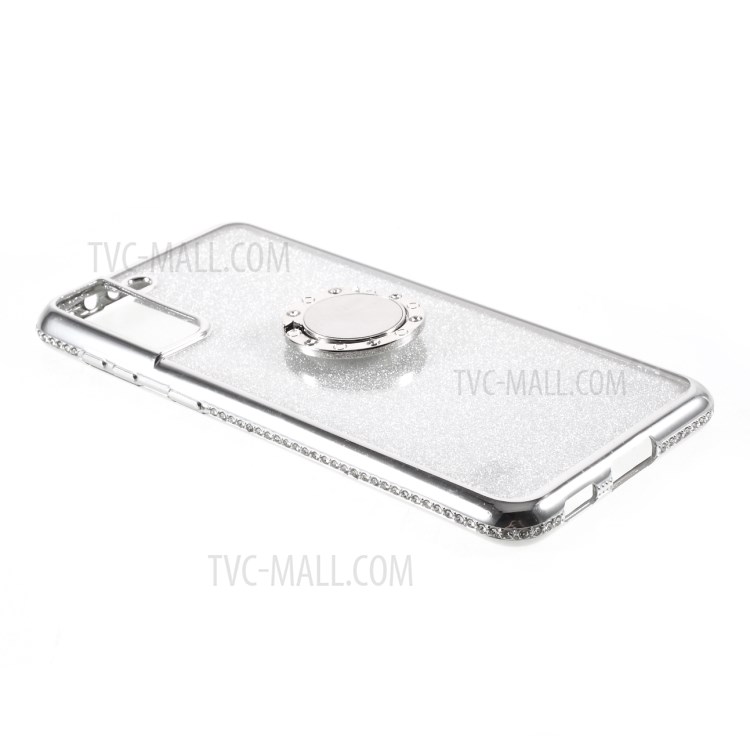 TPU Phone Case + Gleaming Sequins Paper with Rhinestone Decor for Samsung Galaxy S21 Plus 5G - Silver-5
