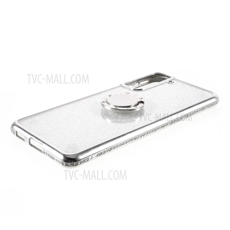 TPU Phone Case + Gleaming Sequins Paper with Rhinestone Decor for Samsung Galaxy S21 Plus 5G - Silver-6